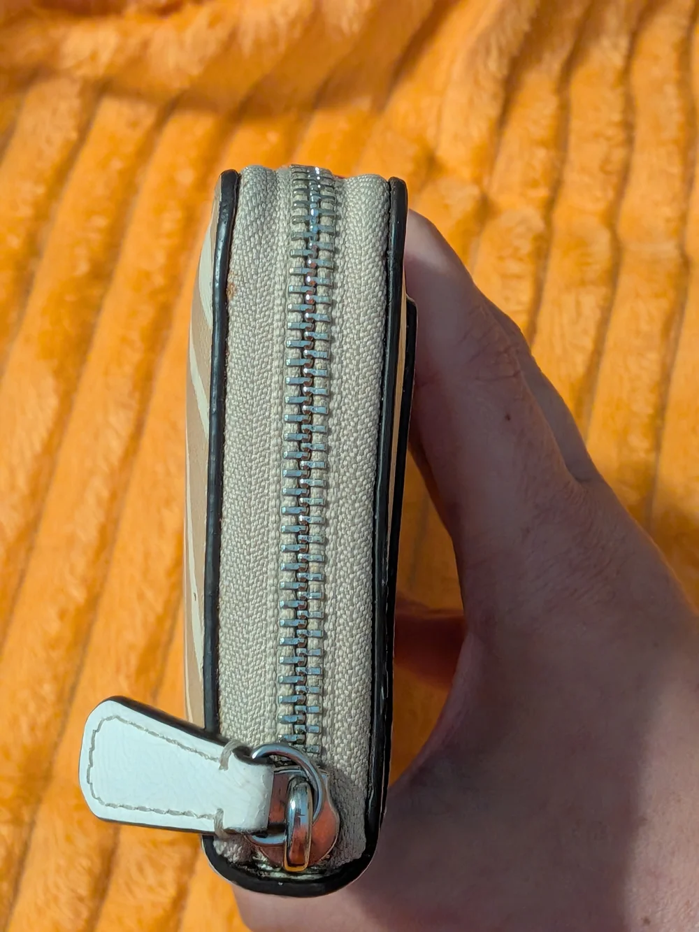 Coach Zebra Print Zip Around Wallet in Beige and Cream - Picture 5 of 15